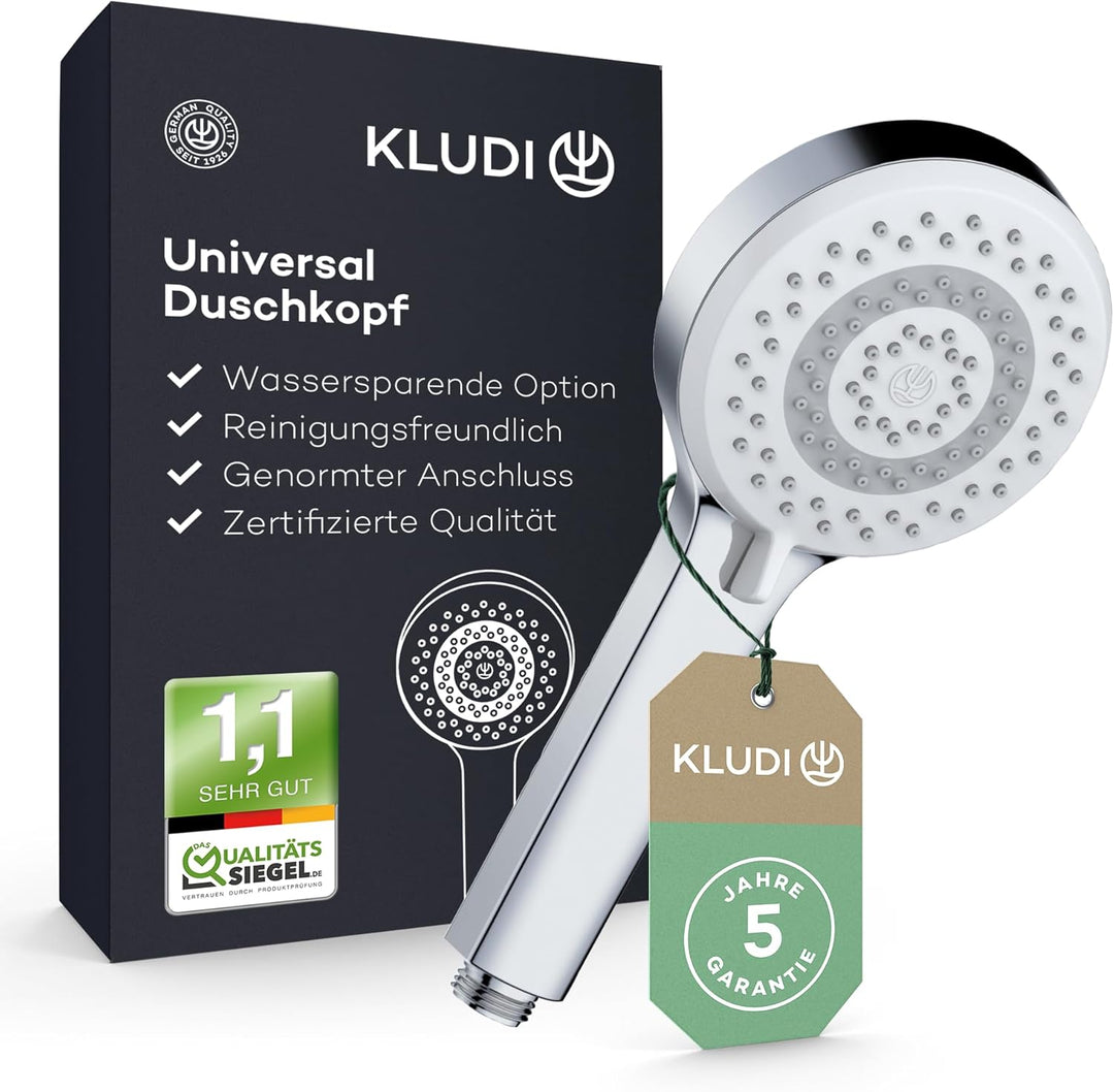 KLUDI-X1 Universal Duschkopf wassersparend als Option, Duschbrause mit 3 Strahlarten (Body, Hair, Sk
