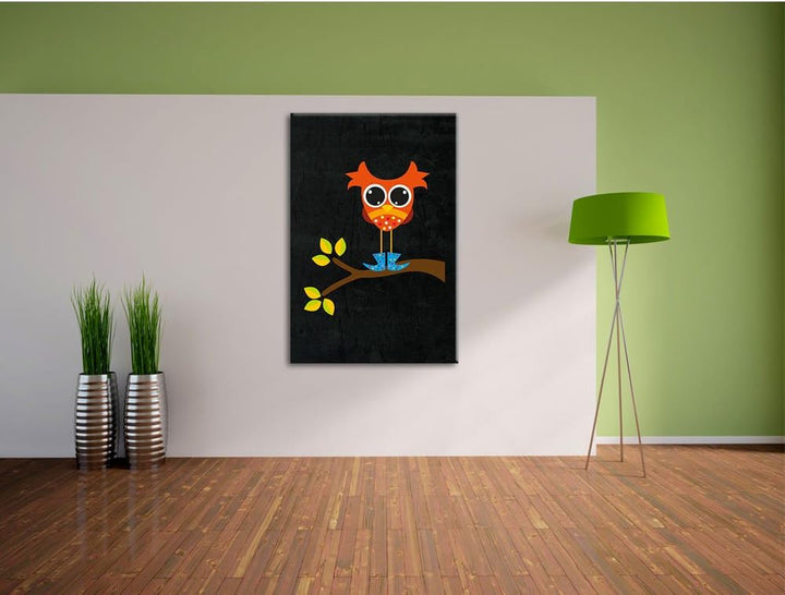 Pixxprint Süsse Eule auf AST als Leinwandbild/Grösse: 100x70 cm/Wandbild/Kunstdruck/fertig bespannt
