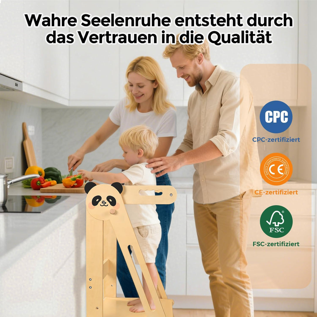 Montessori Lernturm Klappbar, Lernturm ab 1 Jahr für Kinder mit Sicherheitshandlauf, Kippschutz, Höh