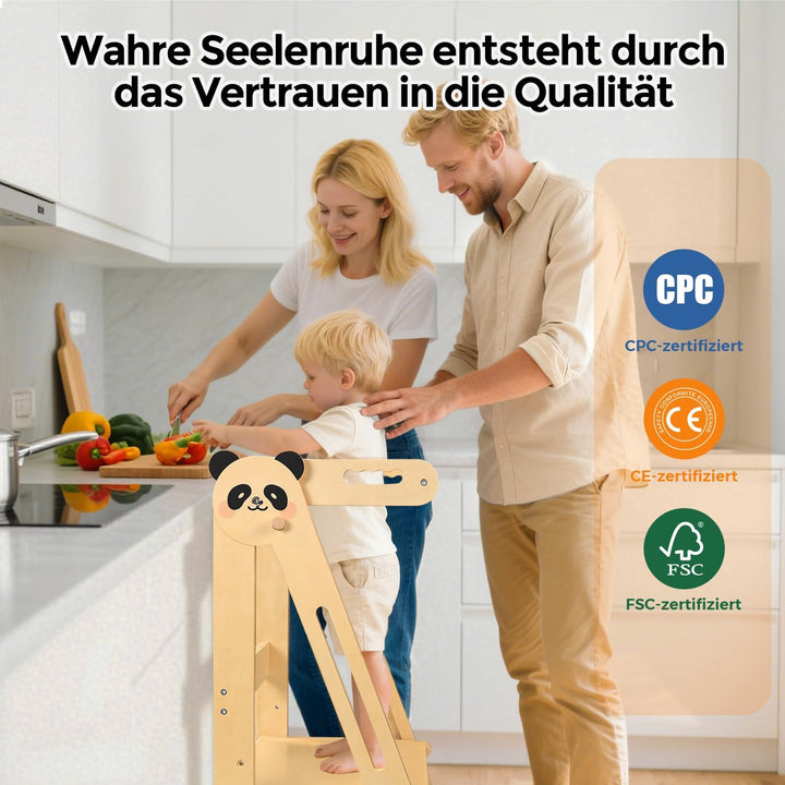 Lernturm Montessori Platzsparend und Höhenverstellbar Klappbar Lernstuhl für Kinder mit Kippschutz &
