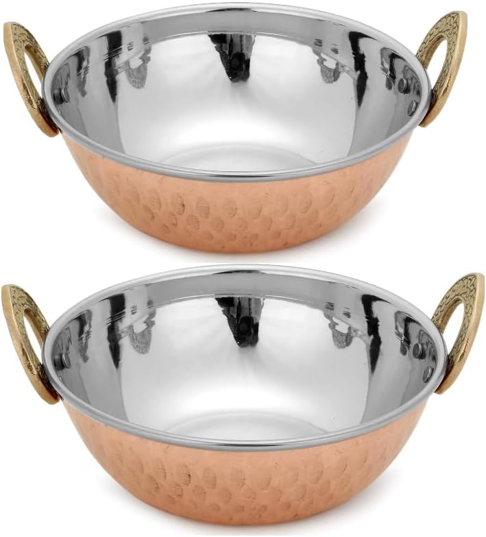 Zap Impex Indische Servierschale Kupfer Gehämmerter Edelstahl Karahi Indische Gerichte und Portion C