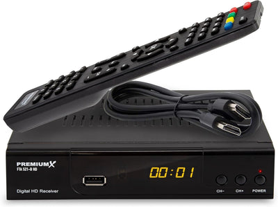 PremiumX Satelliten-Receiver HD 521 FTA Digital SAT TV-Receiver DVB-S2 FullHD HDMI SCART 2X USB Mult