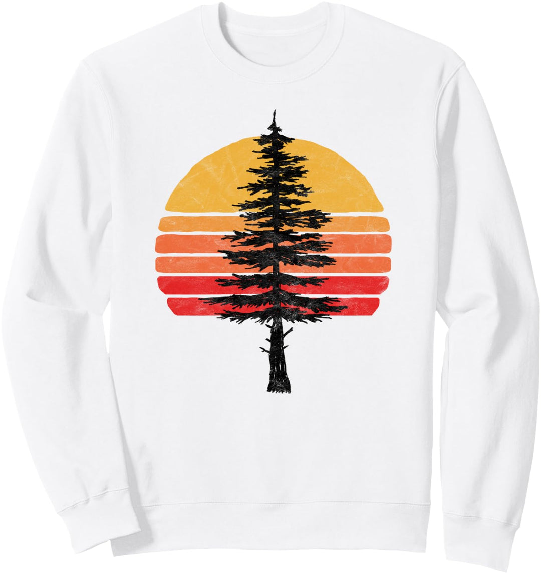 Retro Sun Minimalist White Pine Tree Illustration Graphic Sweatshirt