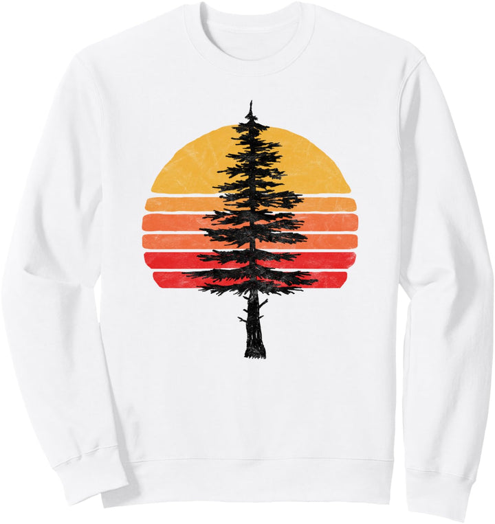 Retro Sun Minimalist White Pine Tree Illustration Graphic Sweatshirt