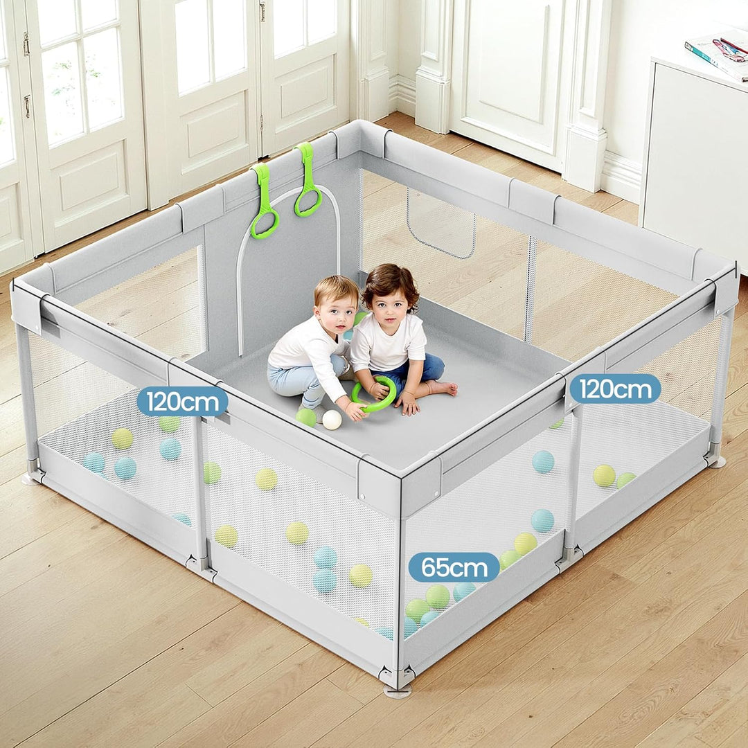 Laufstall Baby 120x120 cm Klein Baby Laufgitter, Stabiler Kinder Laufstall mit Saugnäpfen für Wohnun