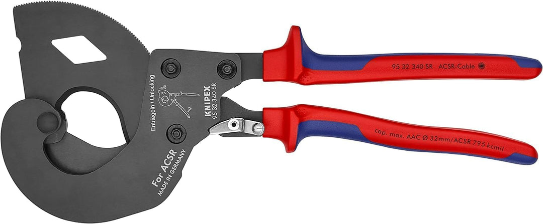Knipex ACSR Freileitungsschneider (Ratschenprinzip) für Freileitungsseile mit Stahlkern brüniert, mi