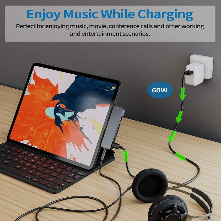 3XI USB C Hub für iPad Pro/iPad Air 4, 7 in 1 Typ C auf HDMI 4K Adapter, PD Ladeanschluss, USB 3.0 A