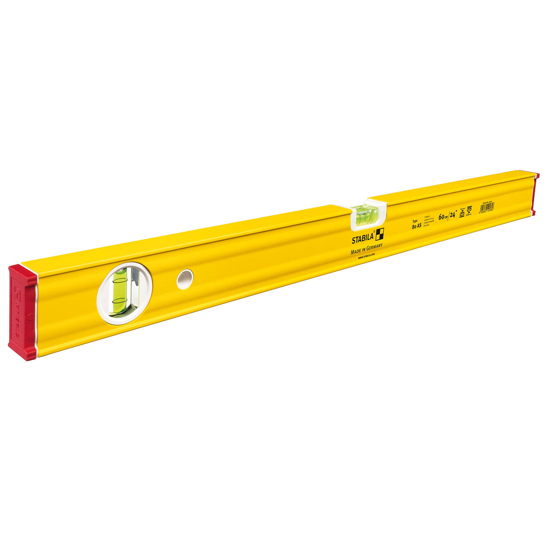 STABILA Wasserwaage Type 80 AS, 60 cm, verstärktes Alu-Profil, 1 Horizontal-Libelle, 1 Vertikal-Libe