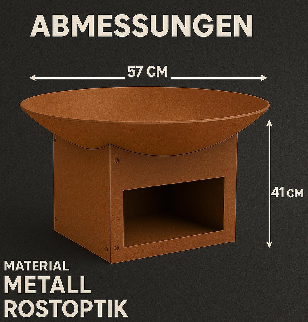 Feuerstelle mit Untergestell, Ø57cm, Feuerkorb für Garten & Terrasse, Lagerfeuer Feuerschale aus Met