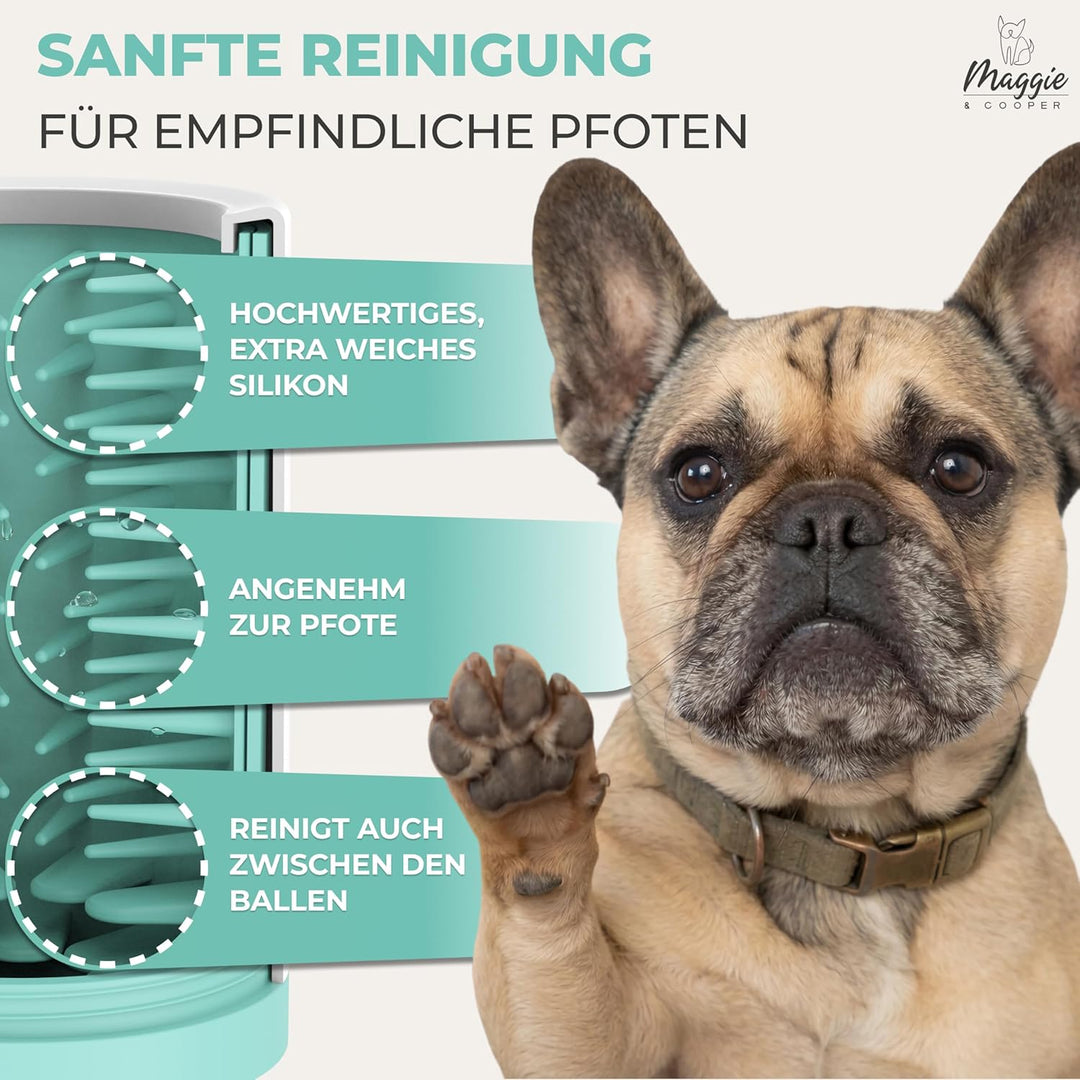 MAGGIE & COOPER Pfotenreiniger (Grösse L, Farbe: Grün) | saubere Pfoten | inkl. Mikrofaserhandtuch |