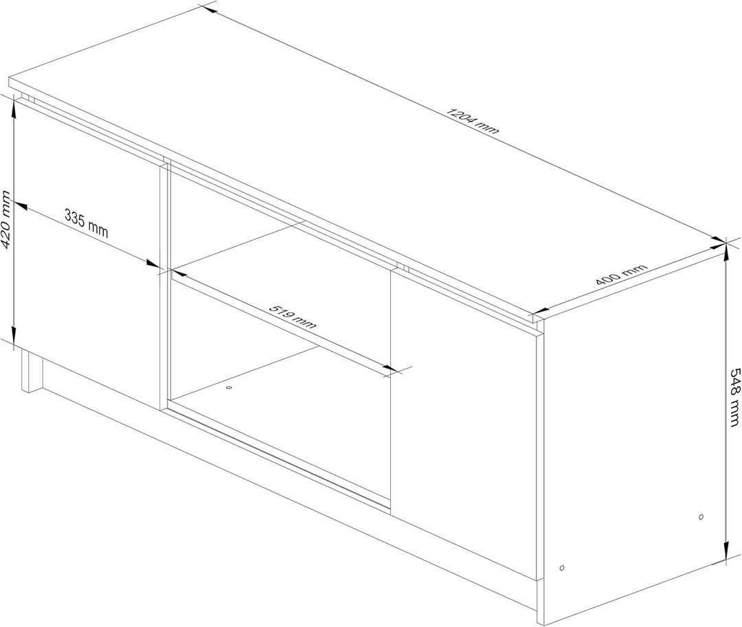 AKORD Fernsehkommode K-120 | EIN offenes Regalfach | 2 Ablagen mit Türen Links und rechts | H55 x B1
