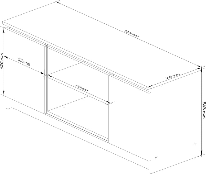 AKORD Fernsehkommode K-120 | EIN offenes Regalfach | 2 Ablagen mit Türen Links und rechts | H55 x B1