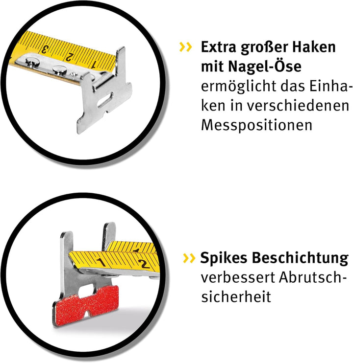 STABILA Taschenbandmass BM 300, 8 m (26'), doppelseitige cm/inch-Skala, SPIKES-Haken 8m, cm/inch, 8m