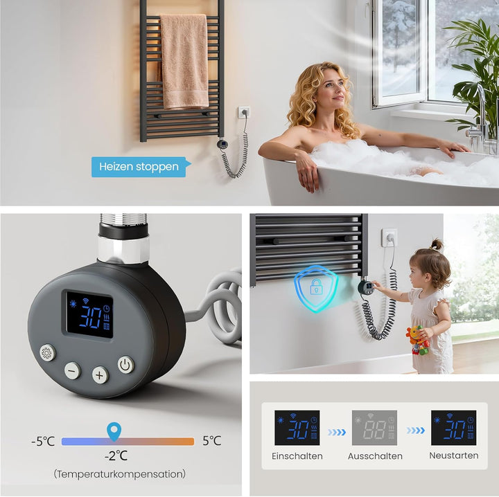 Heilmetz Smart WiFi Badheizkörper Elektrisch 100x60cm Elektrischer Handtuchtrockner mit Thermostat u