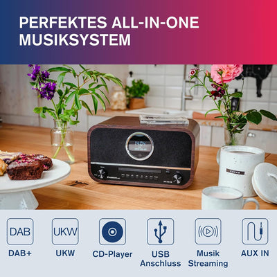 Albrecht DR790CD Digitalradio DAB+, 27790, multifunktional inkl. CD-Player und Bluetooth, Holzgehäus