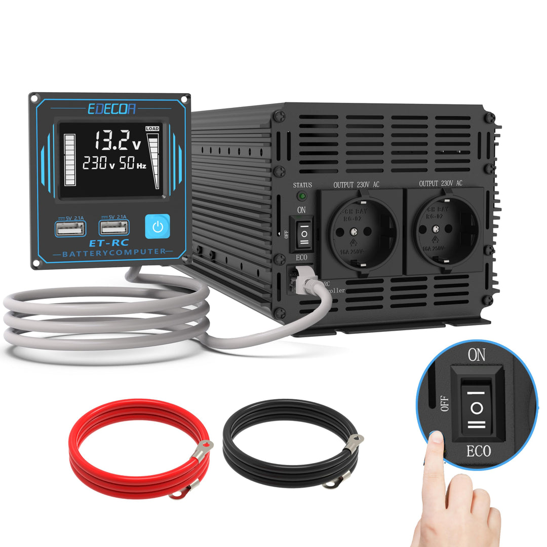 EDECOA 2000w Wechselrichter 12v 230v Spannungswandler Reiner Sinus mit Fernbedienung 2X USB und Bild