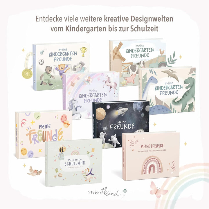 mintkind® „Meine Freunde“ Freundebuch Dino | für Junge und Mädchen | Freundschaftsbuch Kindergarten,