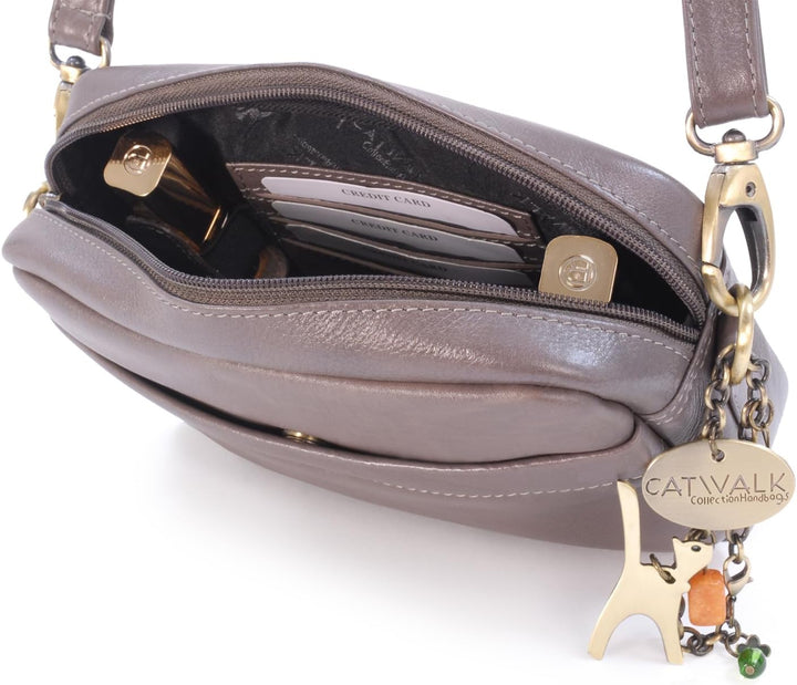 Catwalk Collection Handbags - Damen Leder Umhängetasche Klein - Crossbody Bag/Moderne Handtasche - V