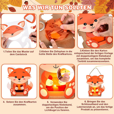 Herefun 5 Herbst Windlichter zum Basteln für Kinder, Herbst Tier Bastelsets mit Fuchs Eule Waschbär