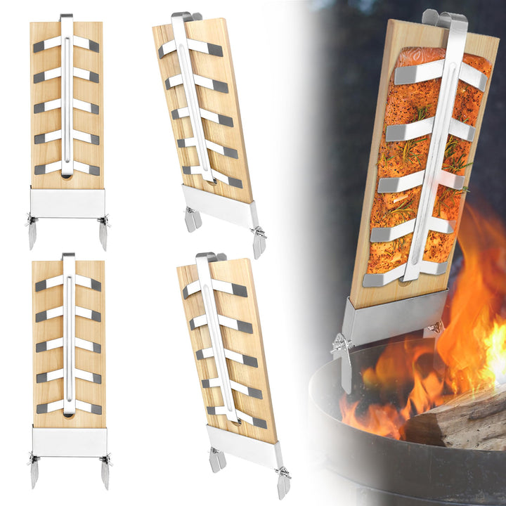 UISEBRT Flammlachsbretter mit Halterung aus Edelstahl - Grillzubehör Grill Fischhalter für Kugelgril