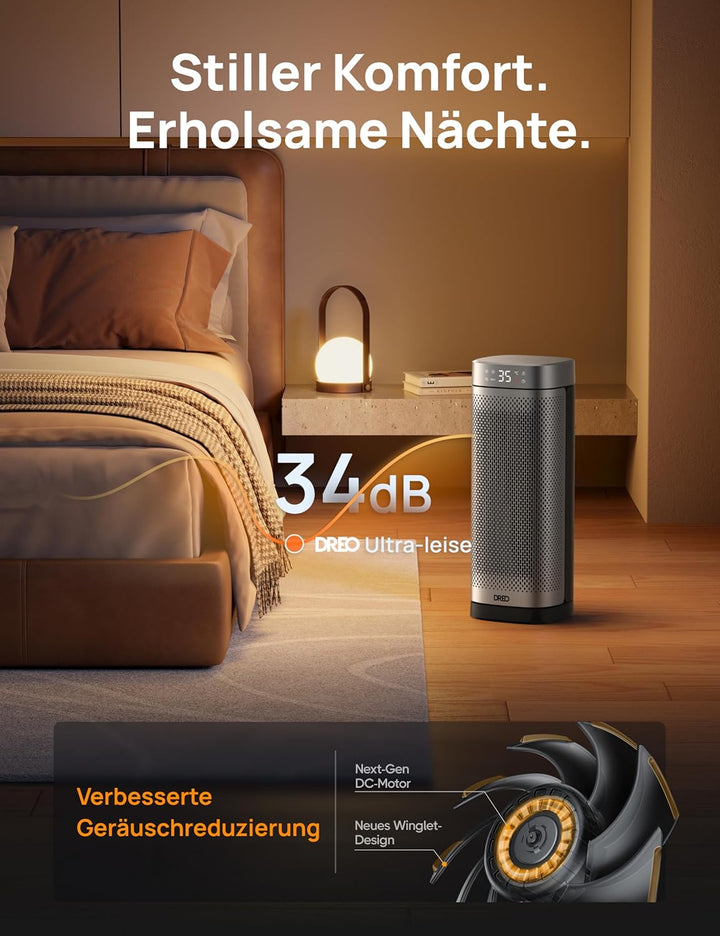 DREO Heizlüfter Energiesparend Leise, 2000W Keramik Heizung mit Thermostat, 12-Std-Timer, 3 Modi, 70