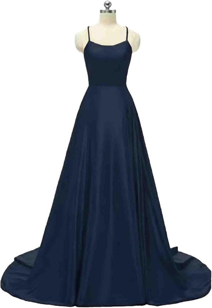 xxxiticat Damen Elegant Lange Ballkleider mit Taschen Satin A-Linie Backless Hochzeitskleid Abendkle