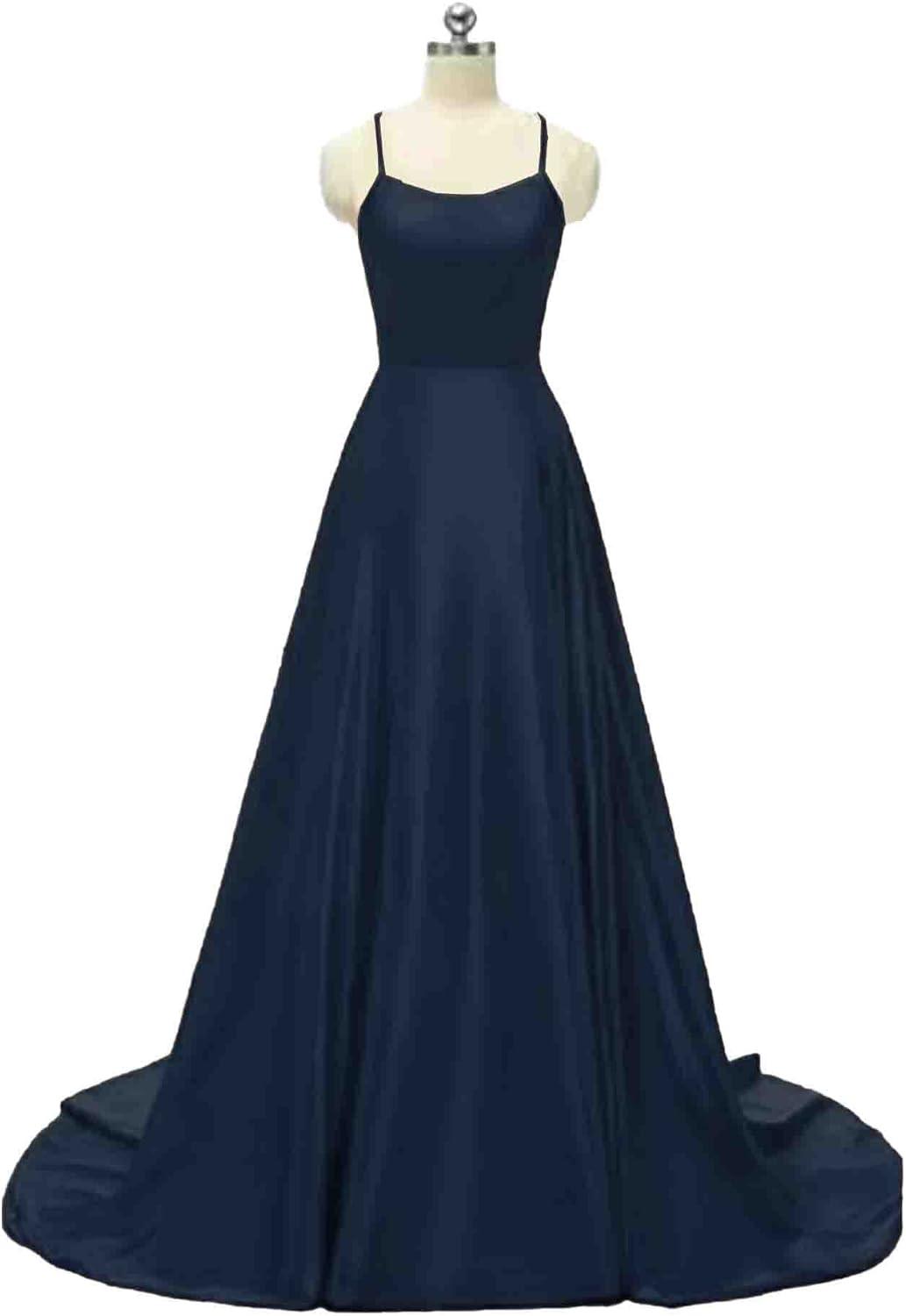 xxxiticat Damen Elegant Lange Ballkleider mit Taschen Satin A-Linie Backless Hochzeitskleid Abendkle