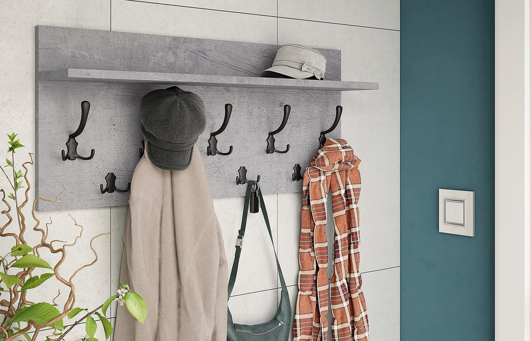 Design Garderobe Garderobenpaneel 90 x 40 cm Beton Betonoptik - Schwarz matt mit Hutablage Kleiderha