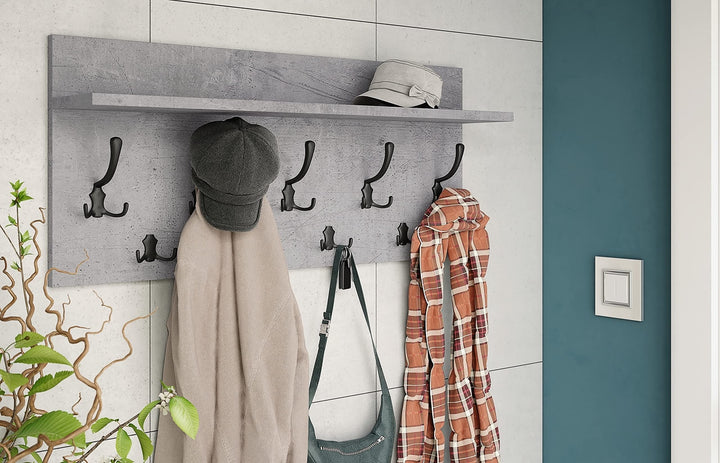 Design Garderobe Garderobenpaneel 90 x 40 cm Beton Betonoptik - Schwarz matt mit Hutablage Kleiderha