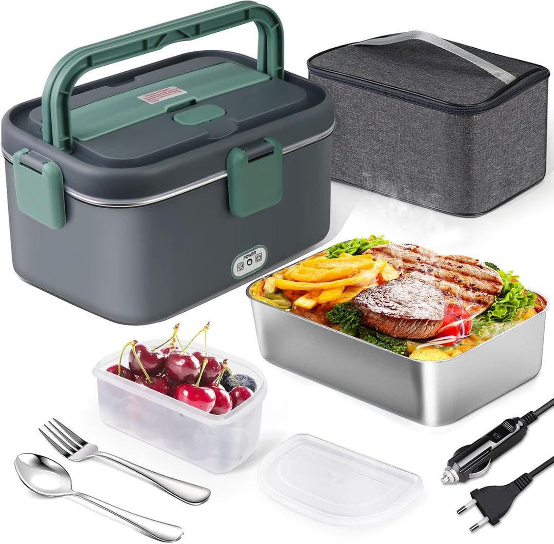 AUTOPkio Elektrische Lunchbox 1,8L 80W, 12V/24V/220V Grosser Beheizbare Speisenwärmer mit Tasche Ede