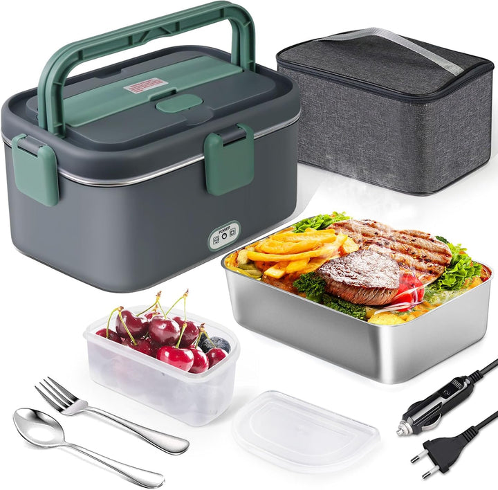 AUTOPkio Elektrische Lunchbox 1,8L 80W, 12V/24V/220V Grosser Beheizbare Speisenwärmer mit Tasche Ede