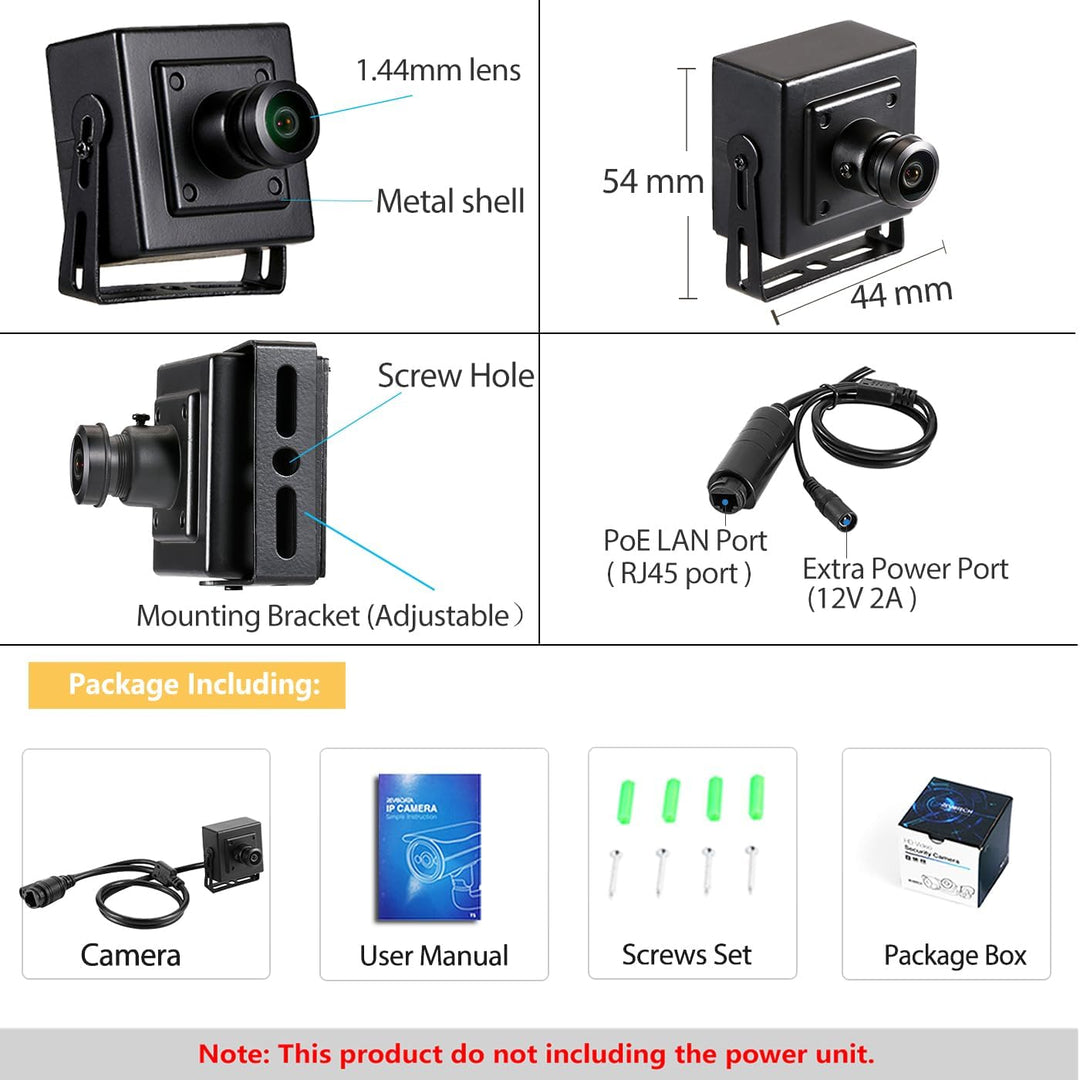 5MP POE IP-Kamera, 1,44mm Objektiv 175°Weitwinkel, P2P-Fernüberwachung Fisheye kleine Innenraum-Über