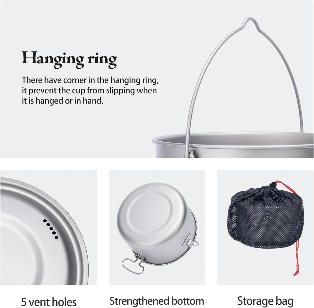 Boundless Voyage Camping Titan Hängetopf mit klappbarem Griff Picknick Wandern grosse Kapazität Wass
