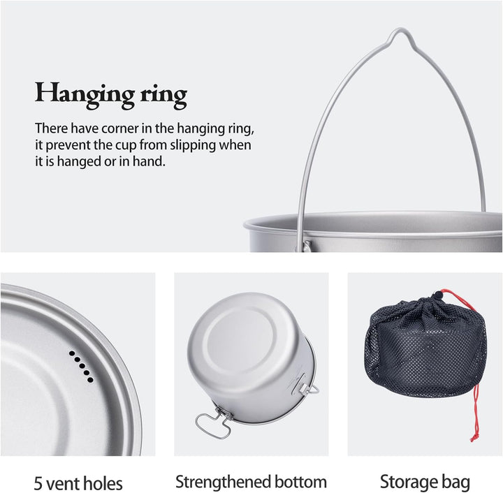 Boundless Voyage Camping Titan Hängetopf mit klappbarem Griff Picknick Wandern grosse Kapazität Wass