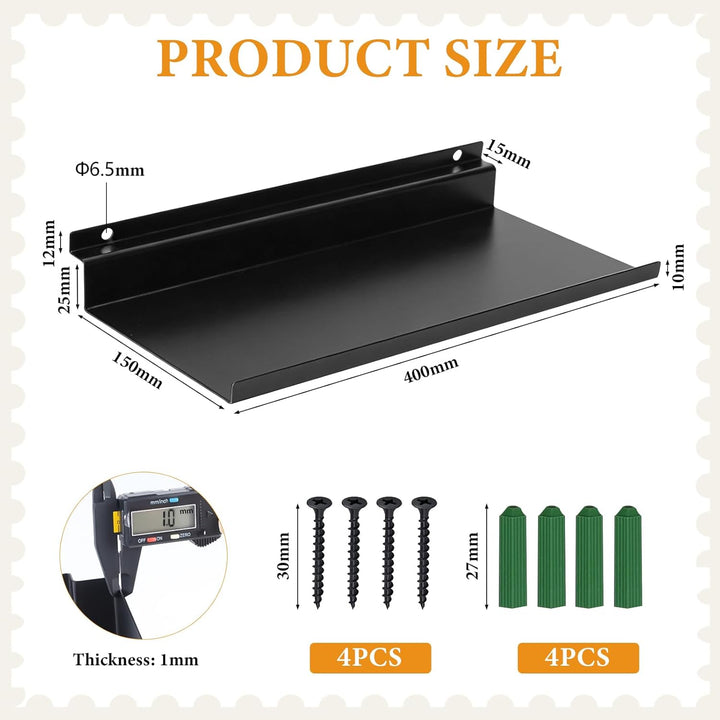 1 Pcs Regal für Akustikpaneele Ohne Bohren 40 x 15 cm, Wandorganizer für Akustikpaneele Schwarz, Aku