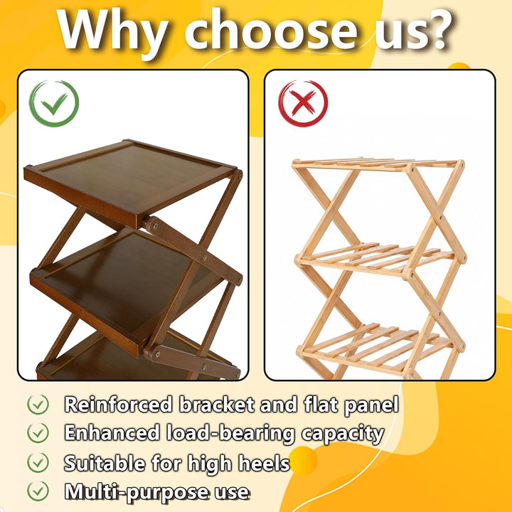 Simcat Bamboo Standing Foldable Shoe Rack, Eco-Friendly – Multiple Layers Available, Widened & Talle