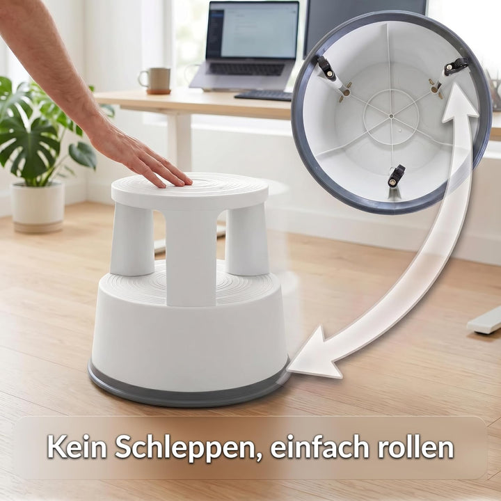 Office Marshal Rollhocker Kunststoff Elefantenfuss hellgrau, Rutschfester Tritthocker mit Rollen, mo