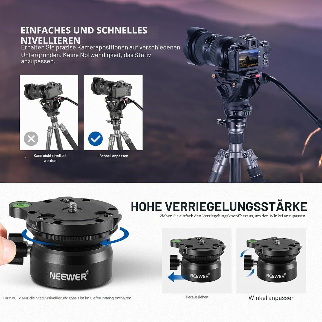 NEEWER Stativ Nivelliersockel (⌀60mm) Kamera Nivelliergerät, verstellbare Aluminium Stativkopfplatte
