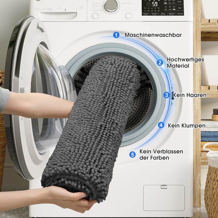 Badezimmerteppich Set 3-Teilig-Weiches Badematten Set mit Rutschfester, Chenille Saugfähige Badteppi