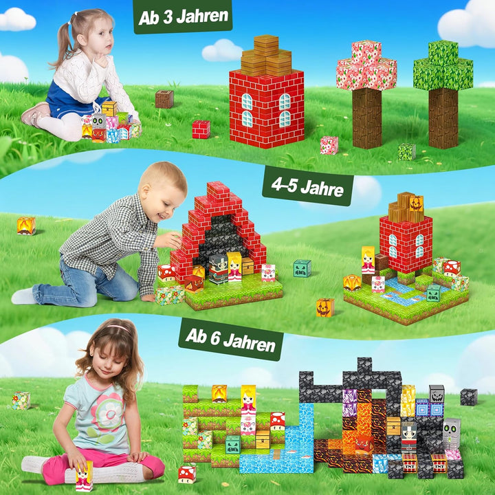 Magnetische Bausteine Kinder ab 3-9 Jahren, 208PCS Magnet Würfel Set | Upgrade-Magnet-Set, 208 Teile
