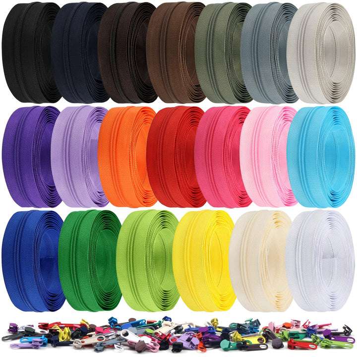 62 Yards/ 56 m Reissverschlüsse Nylon Endlos Reissverschluss Set mit Schieber und Reissverschluss zu