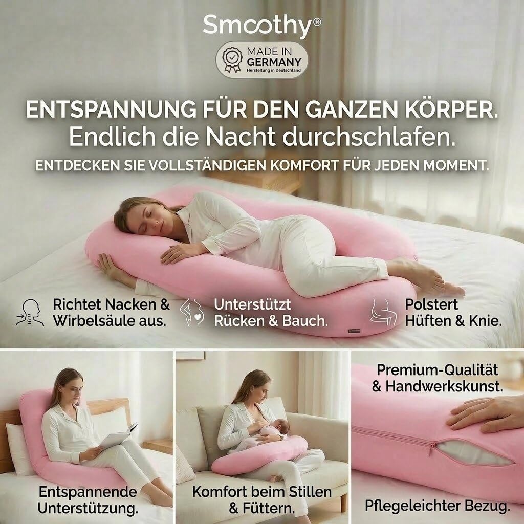 SMOOTHY® Schwangerschaftskissen 150x80cm, stützendes U-Form Stillkissen | Endlich durchschlafen, for