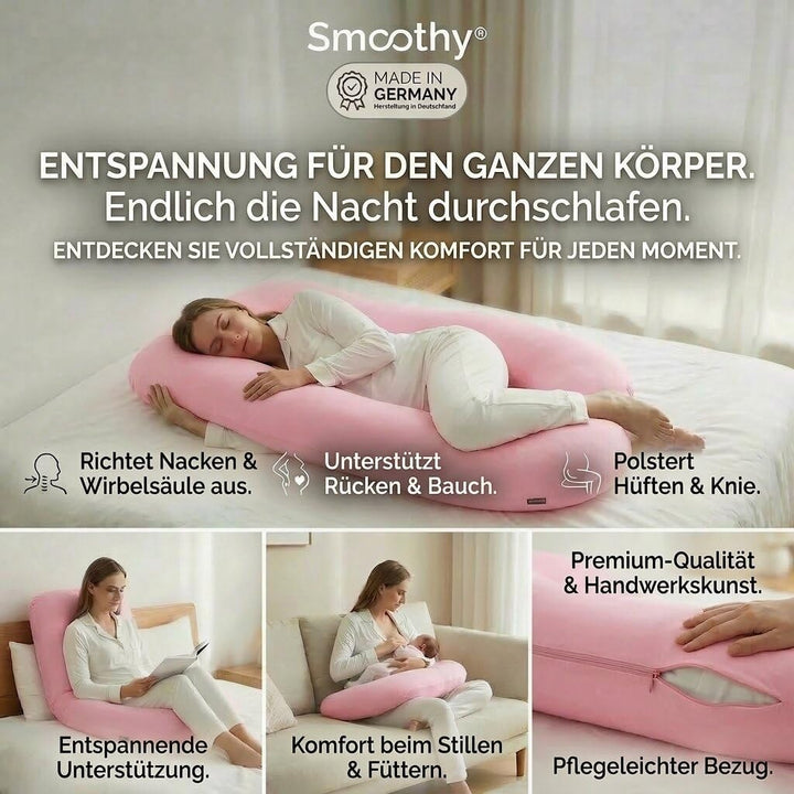 SMOOTHY® Schwangerschaftskissen 150x80cm, stützendes U-Form Stillkissen | Endlich durchschlafen, for
