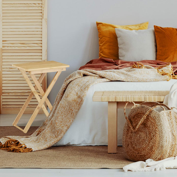 Relaxdays Beistelltisch klappbar, Bambus Holz, Klapptisch klein, rechteckig, HBT: ca. 52 x 40 x 31 c