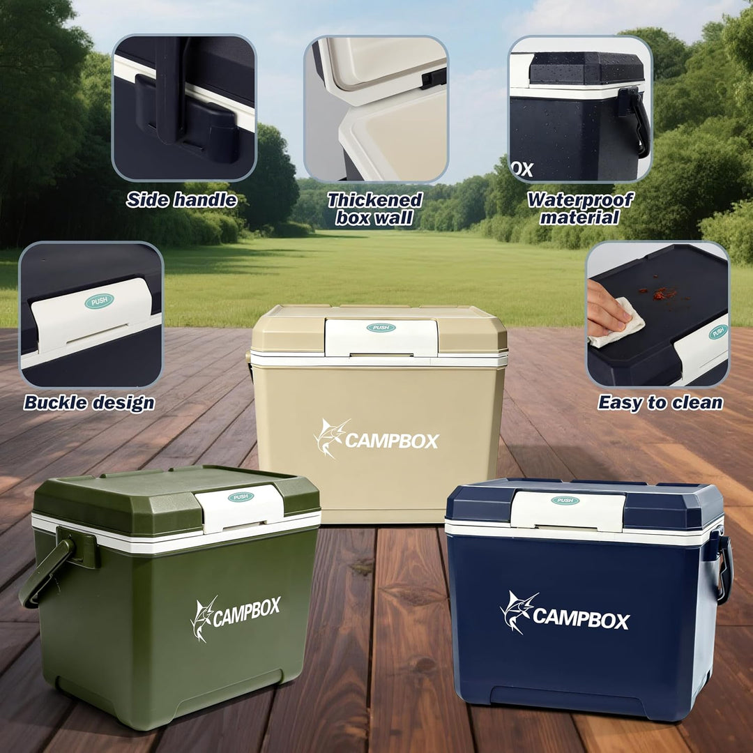 JONRRYIN Kühlbox, Passiv-Kühlbox 24 Liter Bis zu 12 Std. Kühlung, Mobile Cooler Box mit 2 Kühlakkus,
