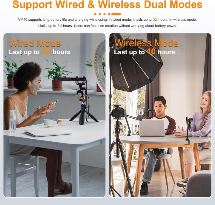 COMICA VM40 Shotgun Microphone with Wireless Modes, 48kHz/32-bit, 32GB Storage, Safety Audio Track,