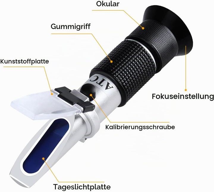 Refraktometer Honig, Honigtester mit dreifacher Skala (Wassergehalt: 12-27%, Brix: 58-92%, Be&