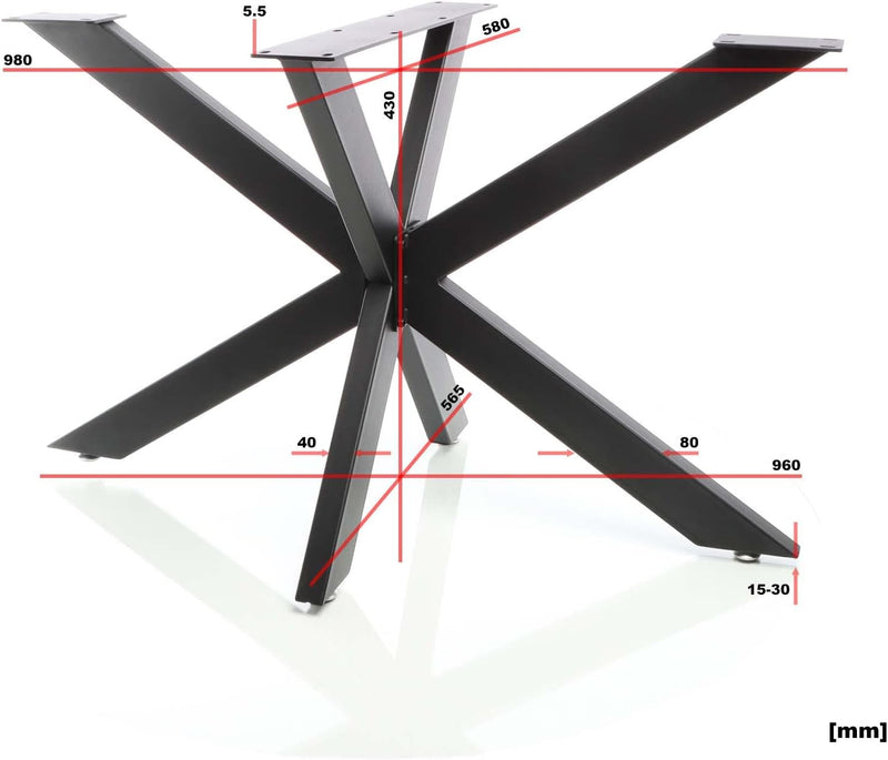 Tischkufen Tischgestell aus Stahl 43x58x98cm Spidergestell in Schwarz Tischbeine mit Spider-Profil,