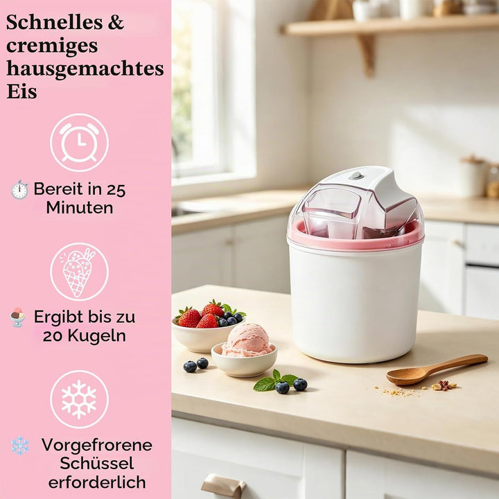 Eismaschine 1,6 L, für Eiscreme, Sorbet &amp; Frozen Joghurt, Softeismaschine mit One-Touch-Bedienung, 2