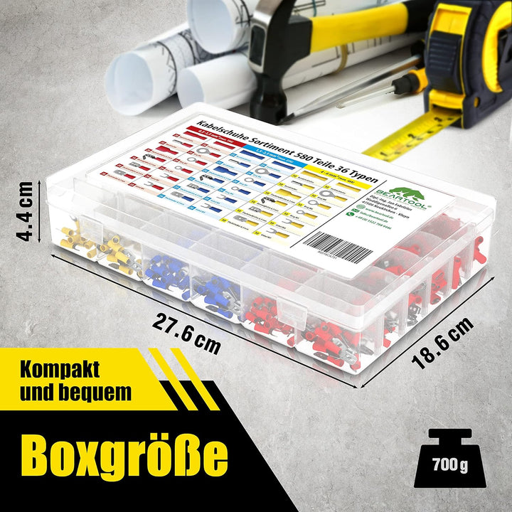 BEARTOOL® Kabelschuhe Set (580 Teile 36 Typen) Flachsteckhülsen, Flachstecker, Kabelverbinder Set, Q